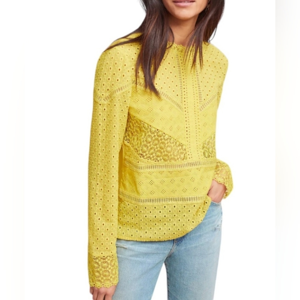 Anthropologie James Coviello Burnham Long Sleeve Eyelet Lace Top